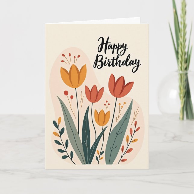 Carte d'anniversaire Tulipe Orange (Devant)