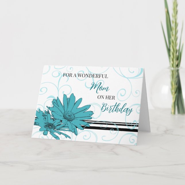 Carte d'anniversaire Turquoise Black Flowers (Devant)