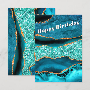 Carte d'anniversaire Turquoise Bleu Sarcelle Paill