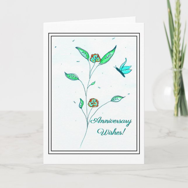 Carte d'anniversaire turquoise des fleurs de cuivr (Devant)