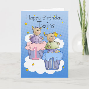 Carte d'anniversaire Twin First - Deux petits ours