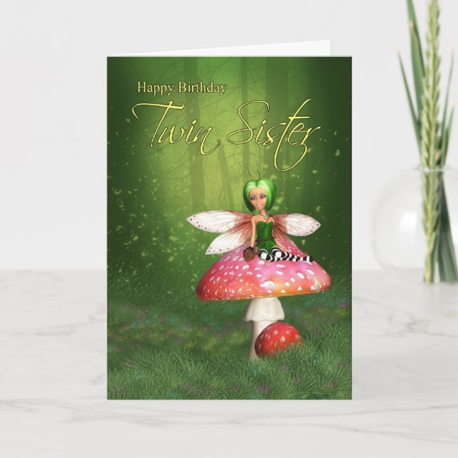 Carte d'anniversaire Twin Sister Fairy - Woodland  (Devant)
