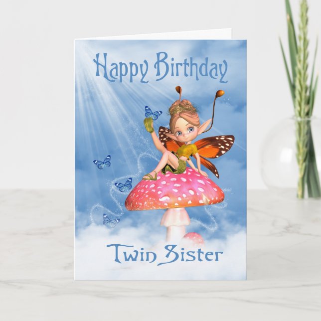 Carte d'anniversaire Twin Sister - Fée mignonne su (Devant)