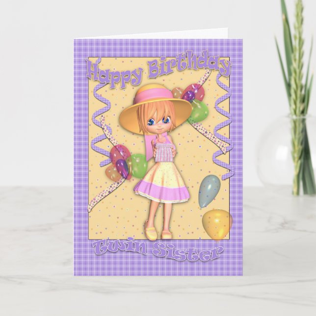 Carte d'anniversaire Twin Sister - Petite fille mi (Devant)