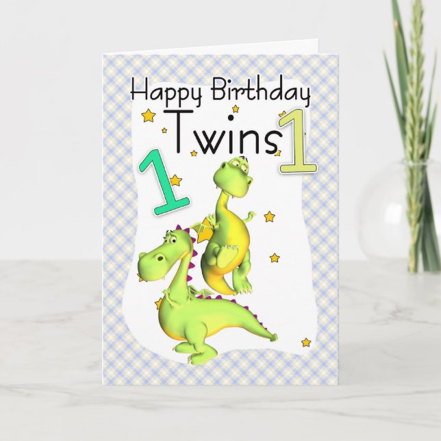 Carte d'anniversaire Twins First - Cute Dragons (Devant)
