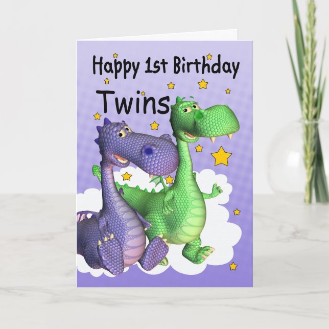Carte d'anniversaire Twins First - Cute Dragons (Devant)