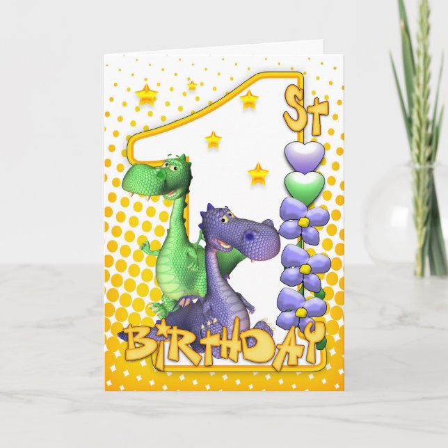 Carte d'anniversaire Twins First - Cute Dragons (Devant)