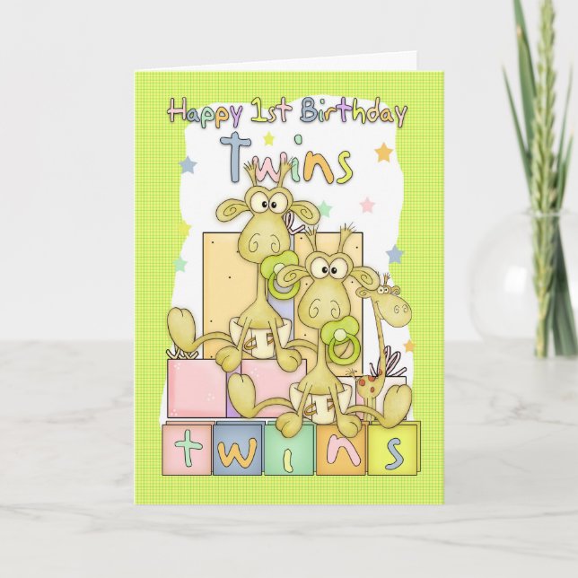 Carte d'anniversaire Twins First - Deux petites gi (Devant)