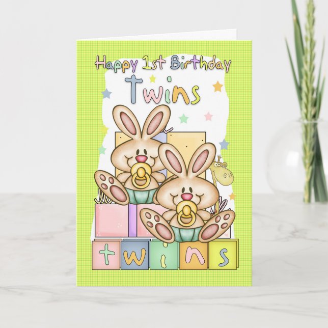 Carte d'anniversaire Twins First - Deux petits lap (Devant)