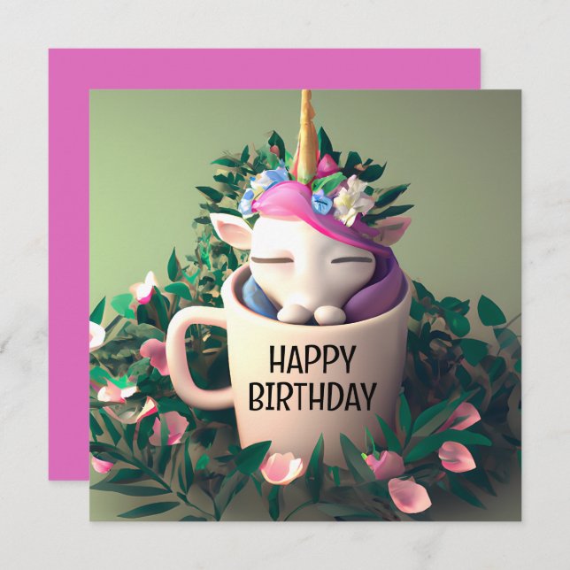 Carte d'Anniversaire Unicorn numérique mignonne (Devant / Derrière)