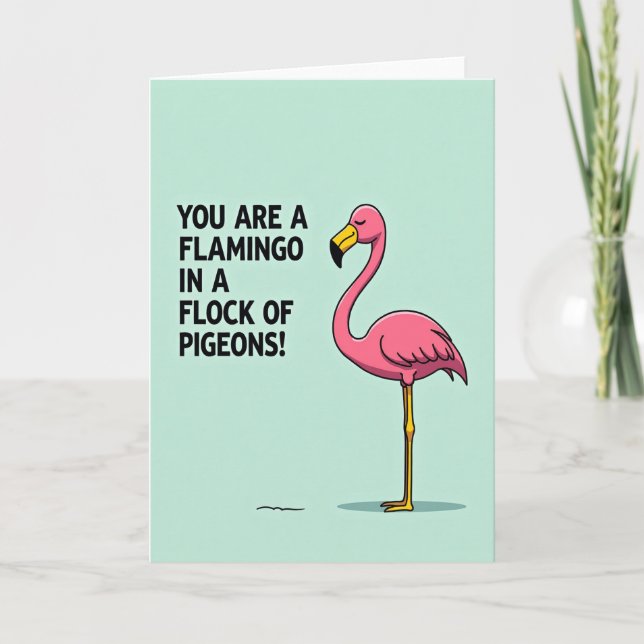 Carte d'anniversaire unique pour oiseau rose (Devant)