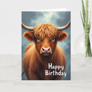 Carte d'anniversaire vache hirsute en papier kraft