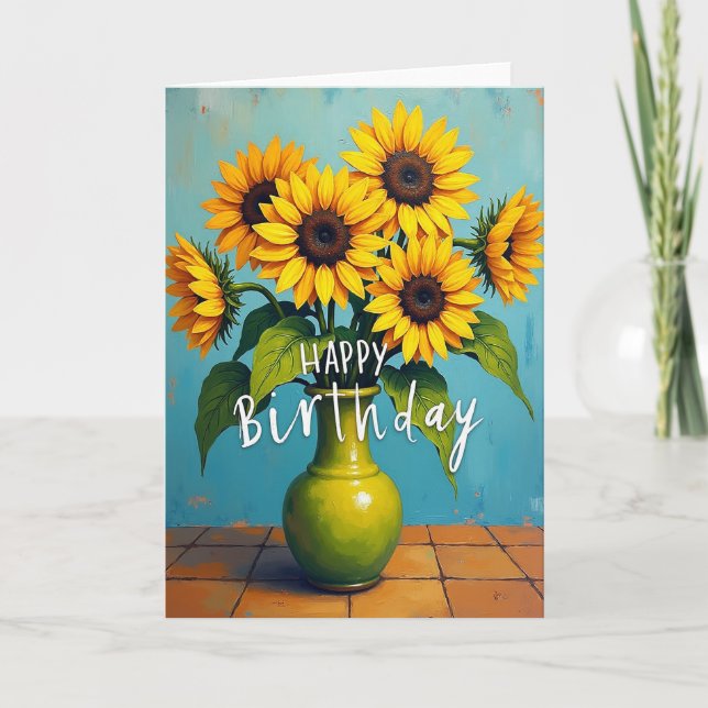 Carte d'anniversaire Vase de Fleurs Ensoleillé (Devant)