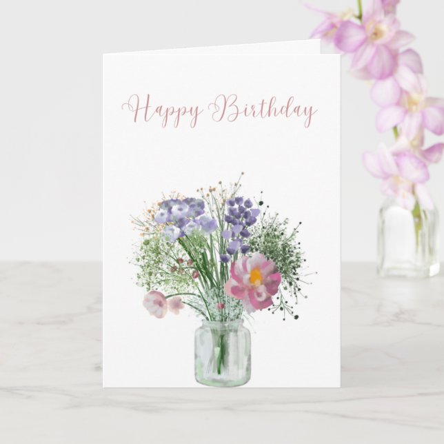 Carte d'anniversaire Vase de Fleurs Sauvages (Orchidée)