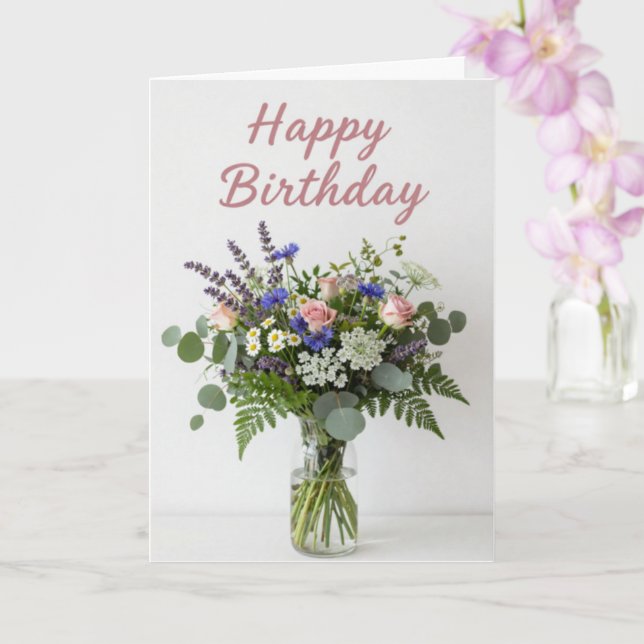 Carte d'anniversaire Vase de Fleurs Sauvages (Orchidée)