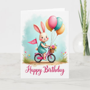 Carte d'anniversaire vélo de lapin joyeux