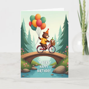 Carte d'anniversaire vélo de l'ours joyeux