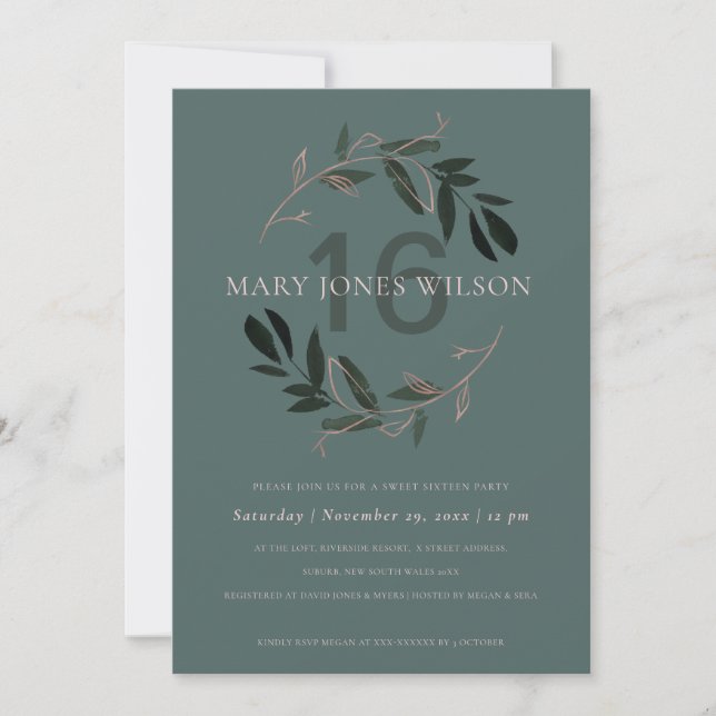 CARTE D'ANNIVERSAIRE VERT ROSE FOLIAGE WREATH SWEE (Devant)