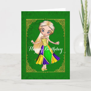 Carte d'anniversaire verte de la fille Mardi Gras