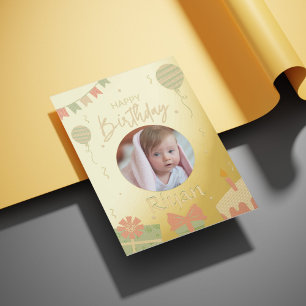 Carte d'anniversaire verte illustrative avec photo