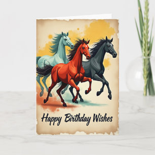 Carte d'anniversaire vibrante avec cheval en art