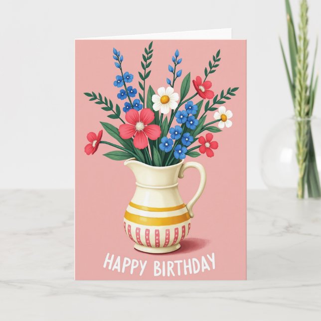 Carte d'anniversaire vibrante avec un pichet (Devant)