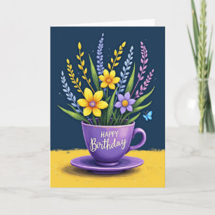 Carte d'anniversaire Vibrante Tasse à Thé