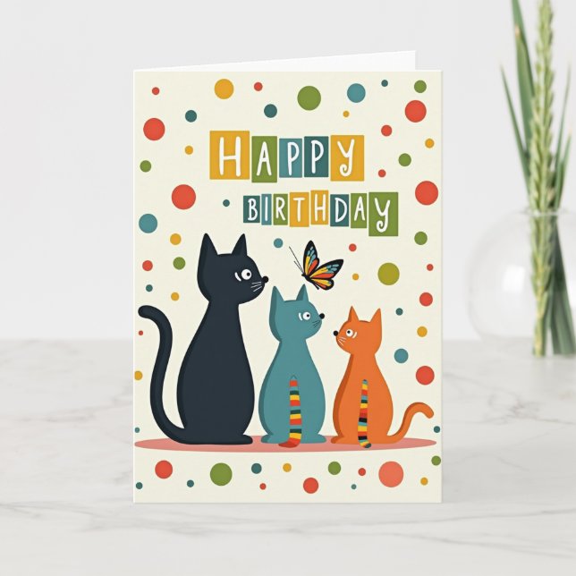 Carte d'anniversaire Vibrants Chats Papillon (Devant)