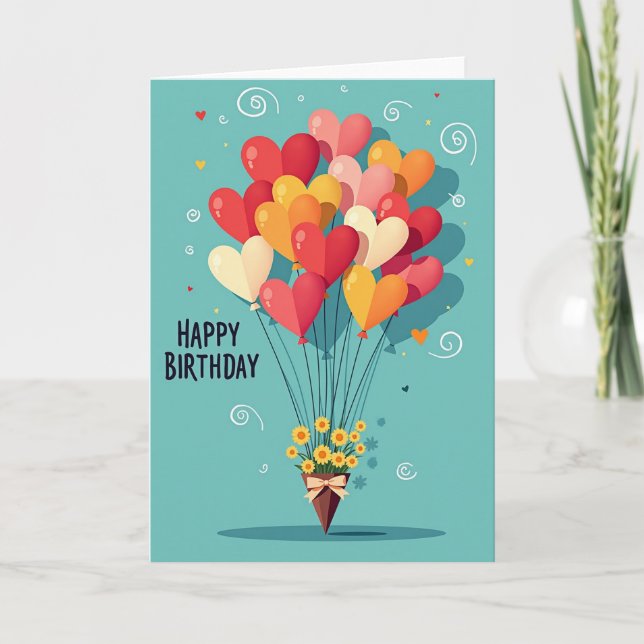 Carte d'anniversaire Vibrants Cœurs (Devant)