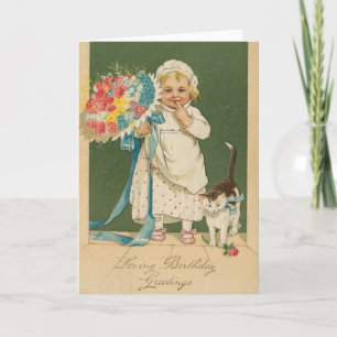 Carte d'anniversaire Victorian Toddler and Cat Lov