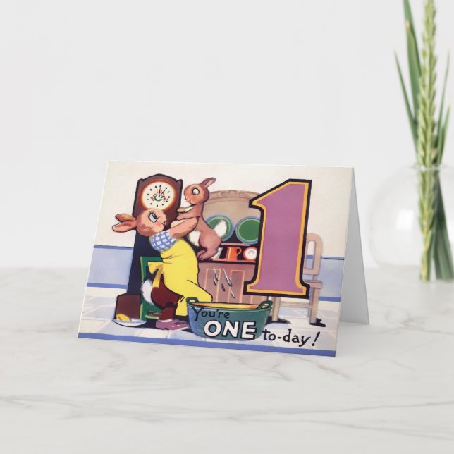 Carte d'anniversaire victorienne vintage d'un an (Devant)