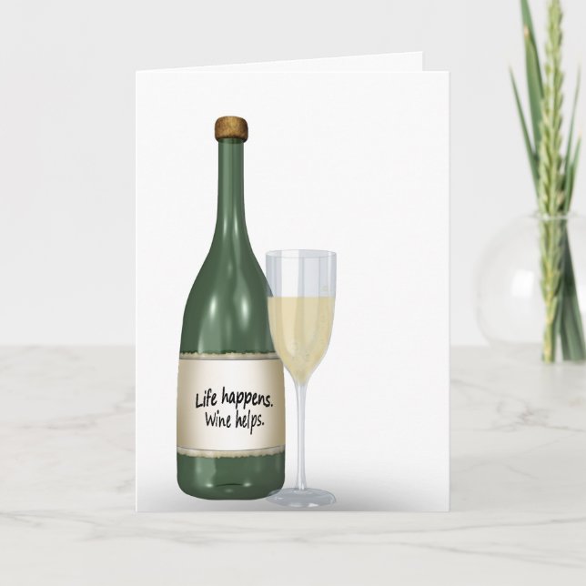 Carte d'anniversaire vin blanc et bouteille (Devant)