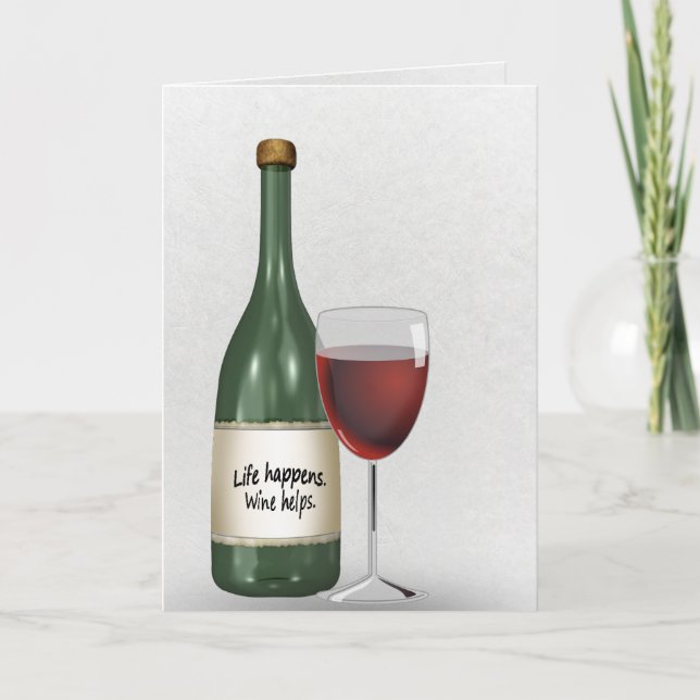 Carte d'anniversaire vin rouge et bouteille (Devant)