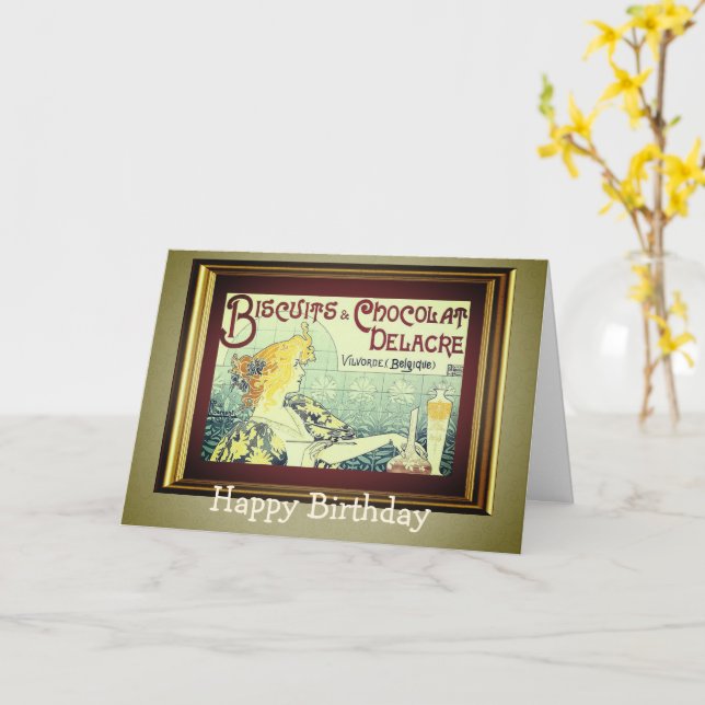 Carte d'anniversaire Vintage Ad Biscuits Chocolat  (Fleur jaune)