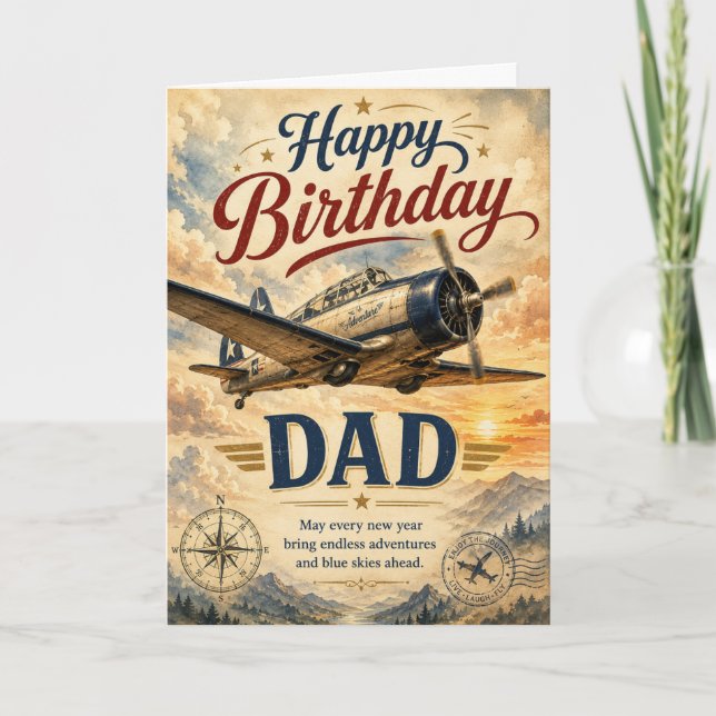 Carte d'anniversaire Vintage Airplane pour Papa (Devant)