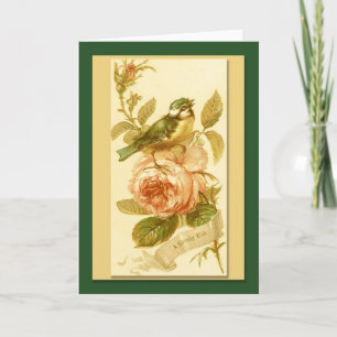 Carte D'Anniversaire vintage Avec Oiseau Et Rose