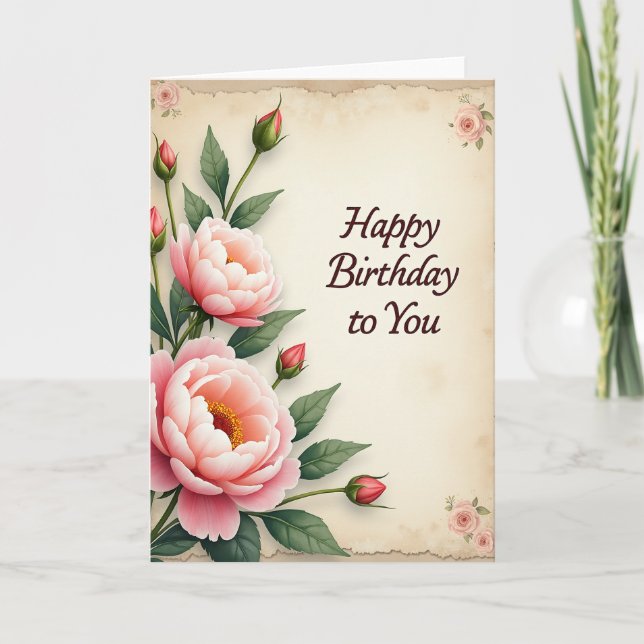Carte d'anniversaire Vintage Bloom (Devant)