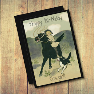 Carte d'anniversaire vintage Cowgirl à cheval avec