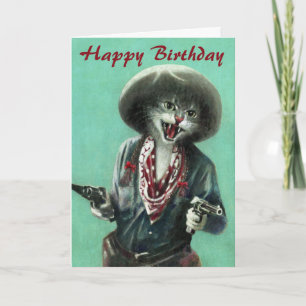 Carte d'anniversaire vintage Cowgirl Kitten