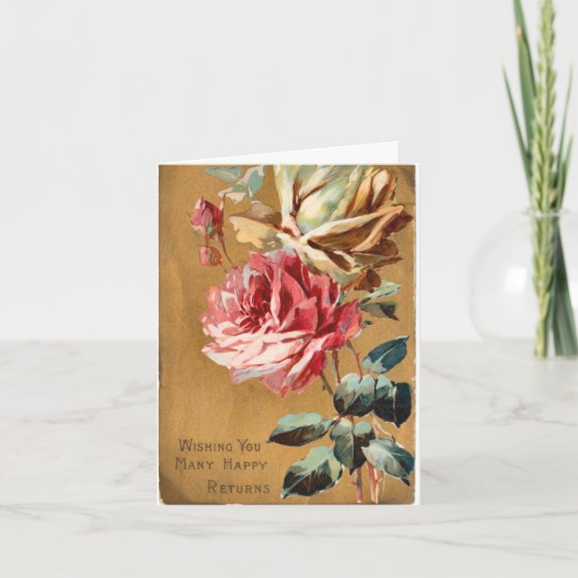 Carte d'anniversaire vintage Crème rose Tan Rose (Devant)