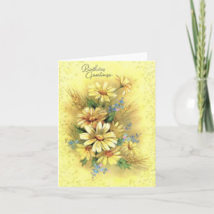 Carte d'anniversaire vintage de marguerites jaunes