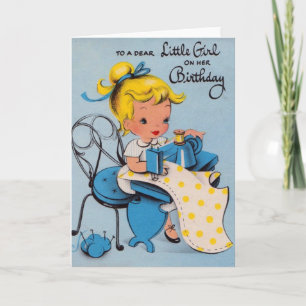 Carte d'anniversaire vintage de petite fille
