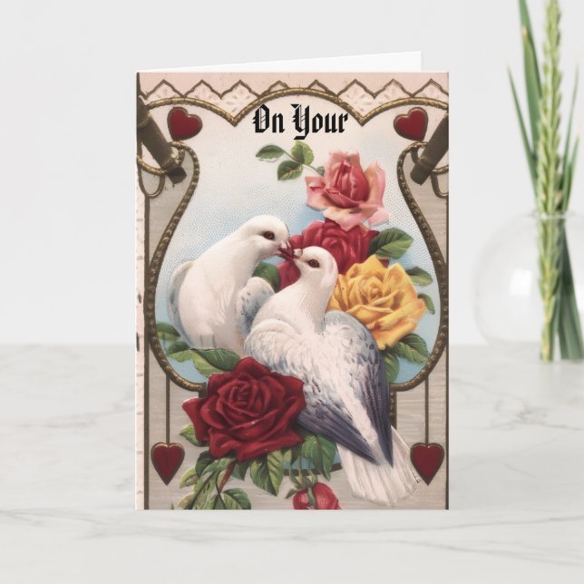 Carte d'anniversaire Vintage Doves And Roses (Devant)
