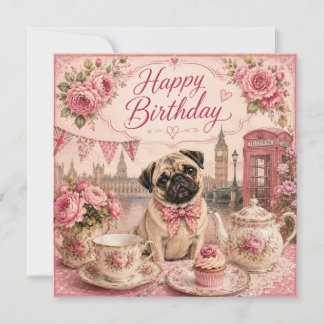 carte d'anniversaire vintage english pug 
