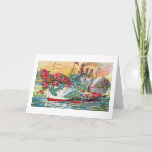 Carte d'anniversaire vintage Floral Ship