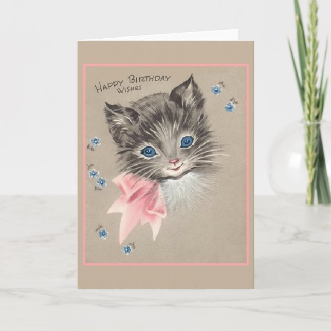 Carte d'anniversaire vintage Grey Kitten (Devant)