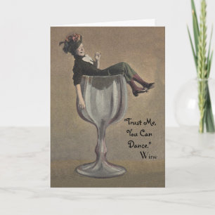 Carte d'anniversaire vintage Lady in Wine Glass Tr