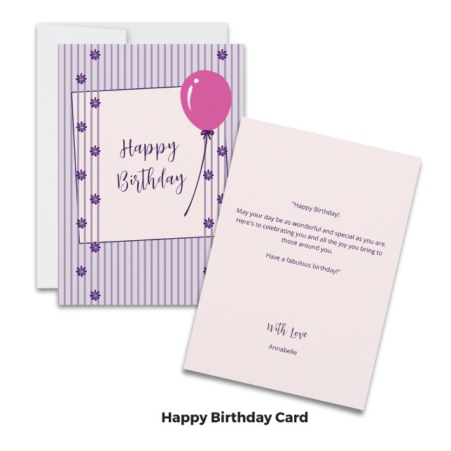 Carte d'anniversaire vintage Lavender Stripes & Fl (Vintage Lavender Stripes & Flowers Birthday Card)