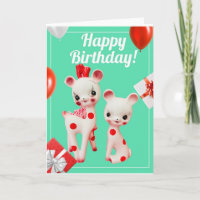 Carte d'anniversaire vintage Polka Dot Deer Kitsch
