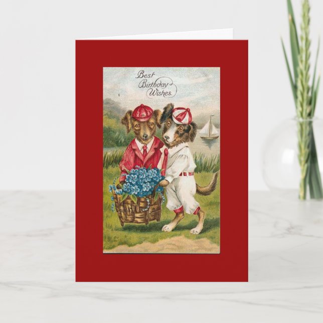 Carte d'anniversaire vintage pour chiot (Devant)